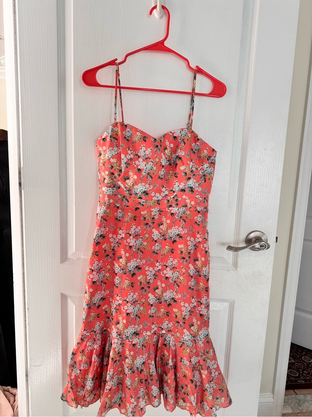 J. Crew Coral Floral Midi Dress with Ruffle Hem